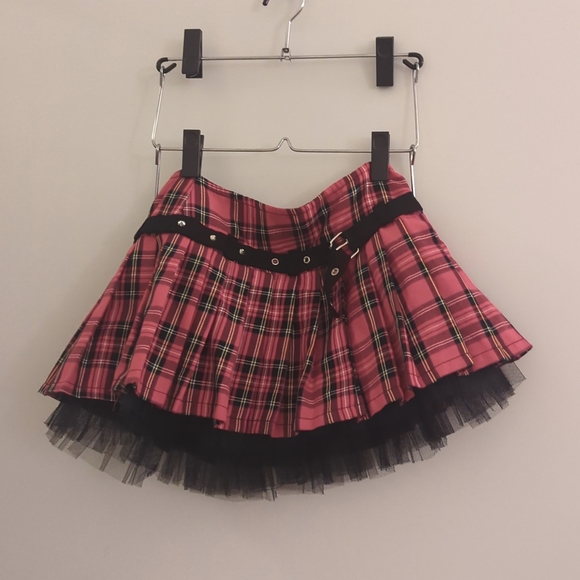Royal Bones Dresses & Skirts - Hot pink plaid royal bones hot topic skirt small